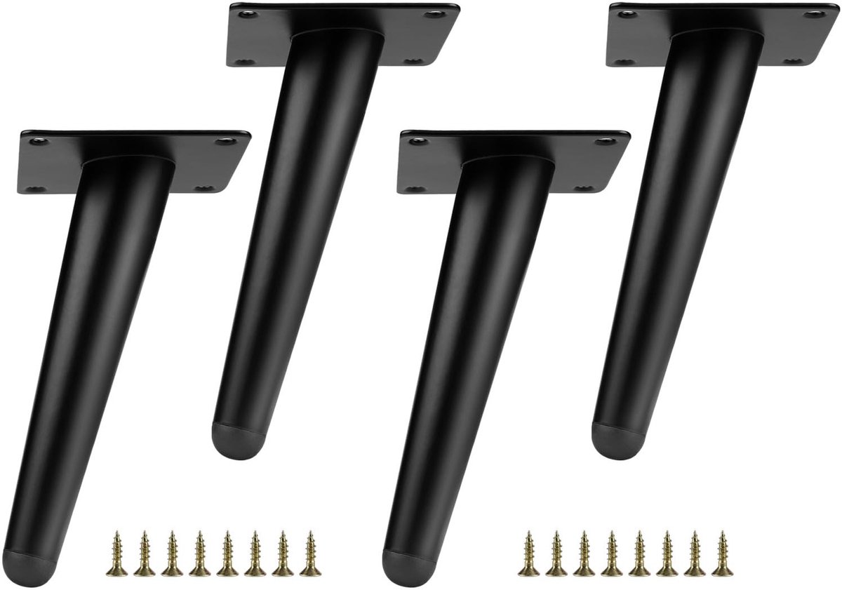 Omgoods - 4 Stuks Hoekige Meubelpoten - Zwart Metaal 15cm