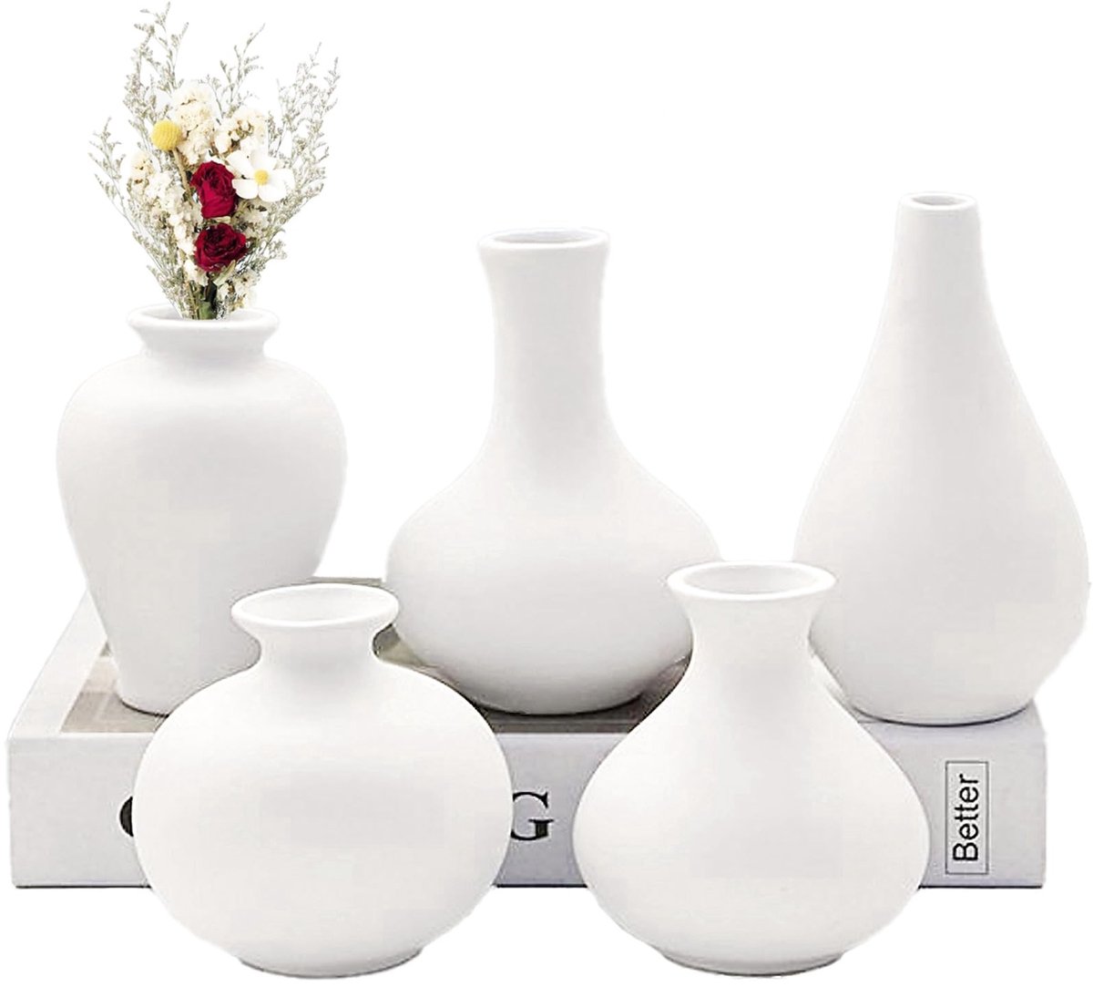 Omgoods - Mini Vaas Set, Keramisch Wit, 5 Stuks voor Tafeldecoratie