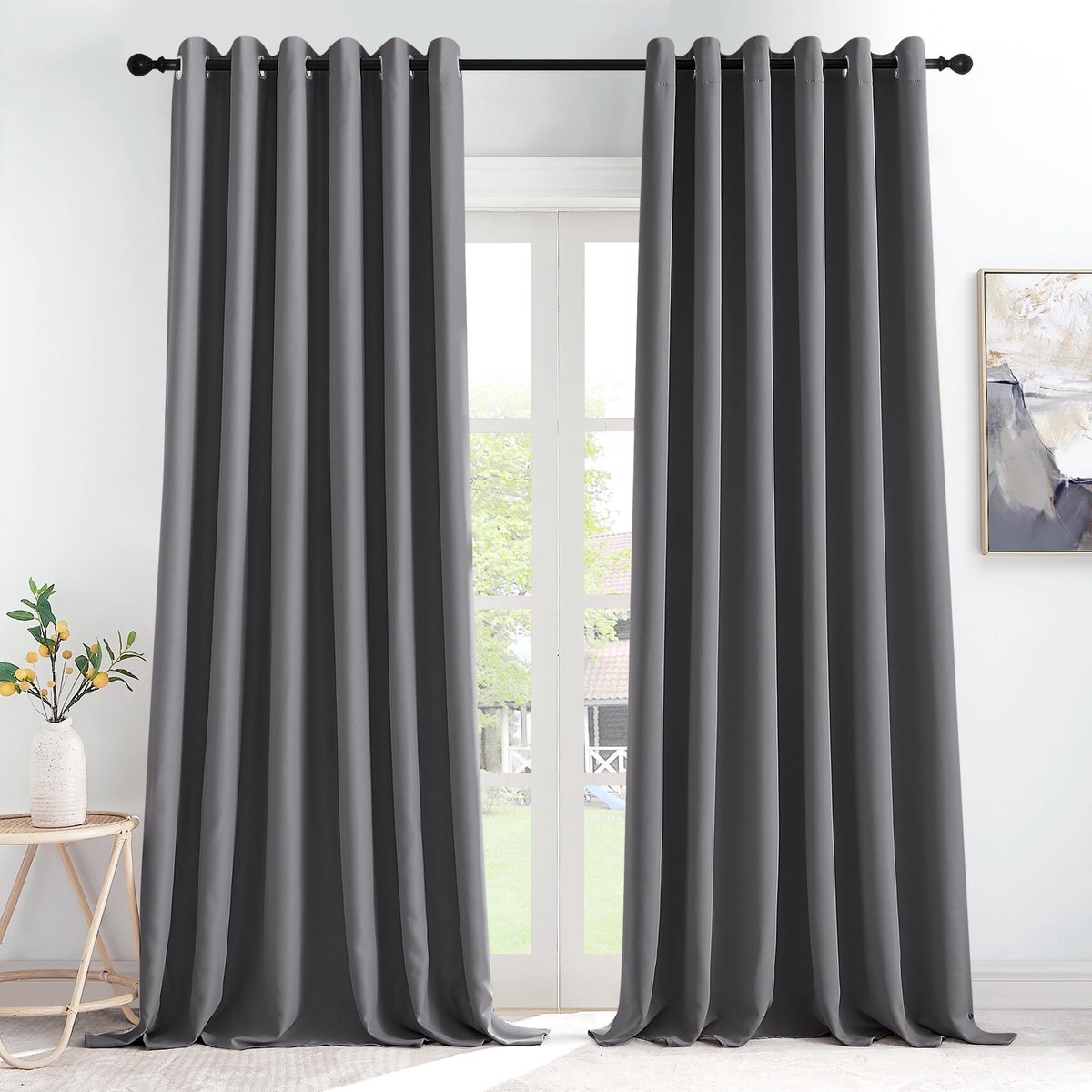 Omgoods - Grijze Blackout Gordijnen - Lichtisolerend 200W x 245H cm (2 Panelen)