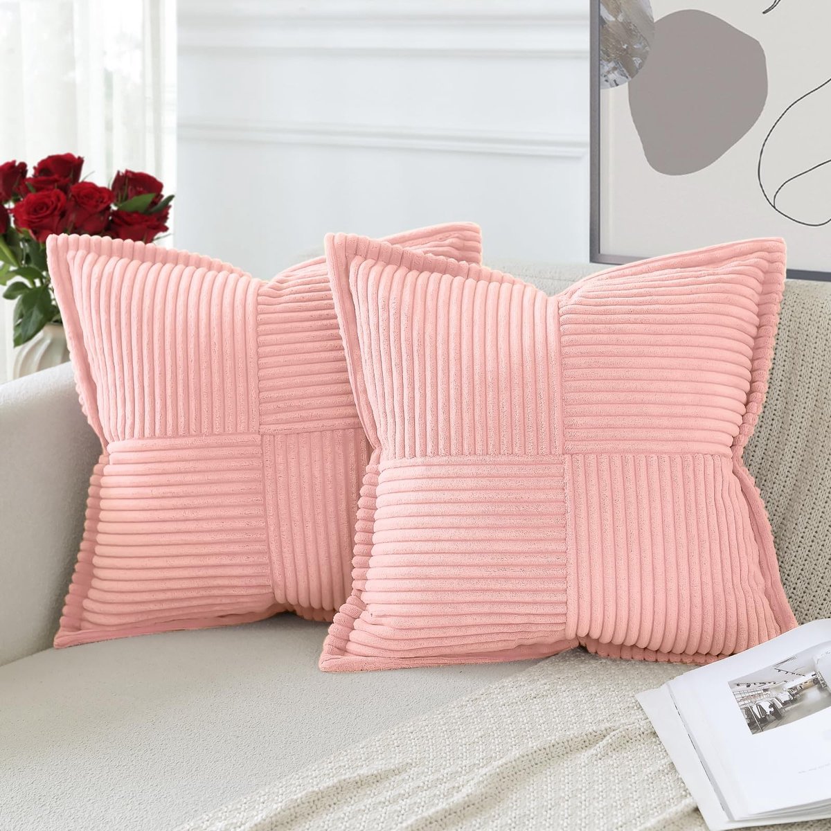 Omgoods - Set van 2 Roze Corduroy Kussenslopen 60x60 cm - Moderne Decoratie voor Sofa