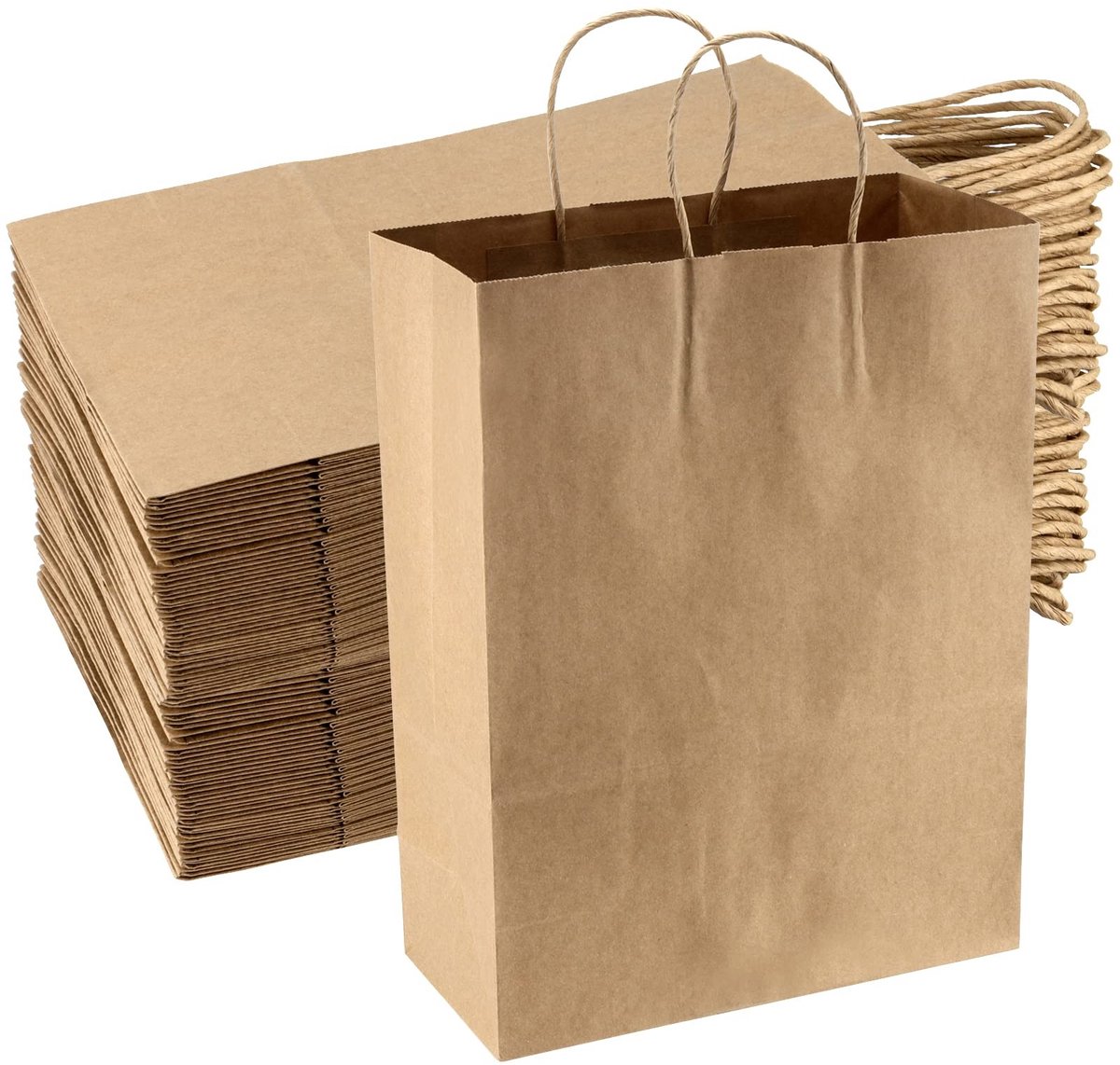 Omgoods - Set van 50 Grote Bruine Papieren Tassen met Handvatten