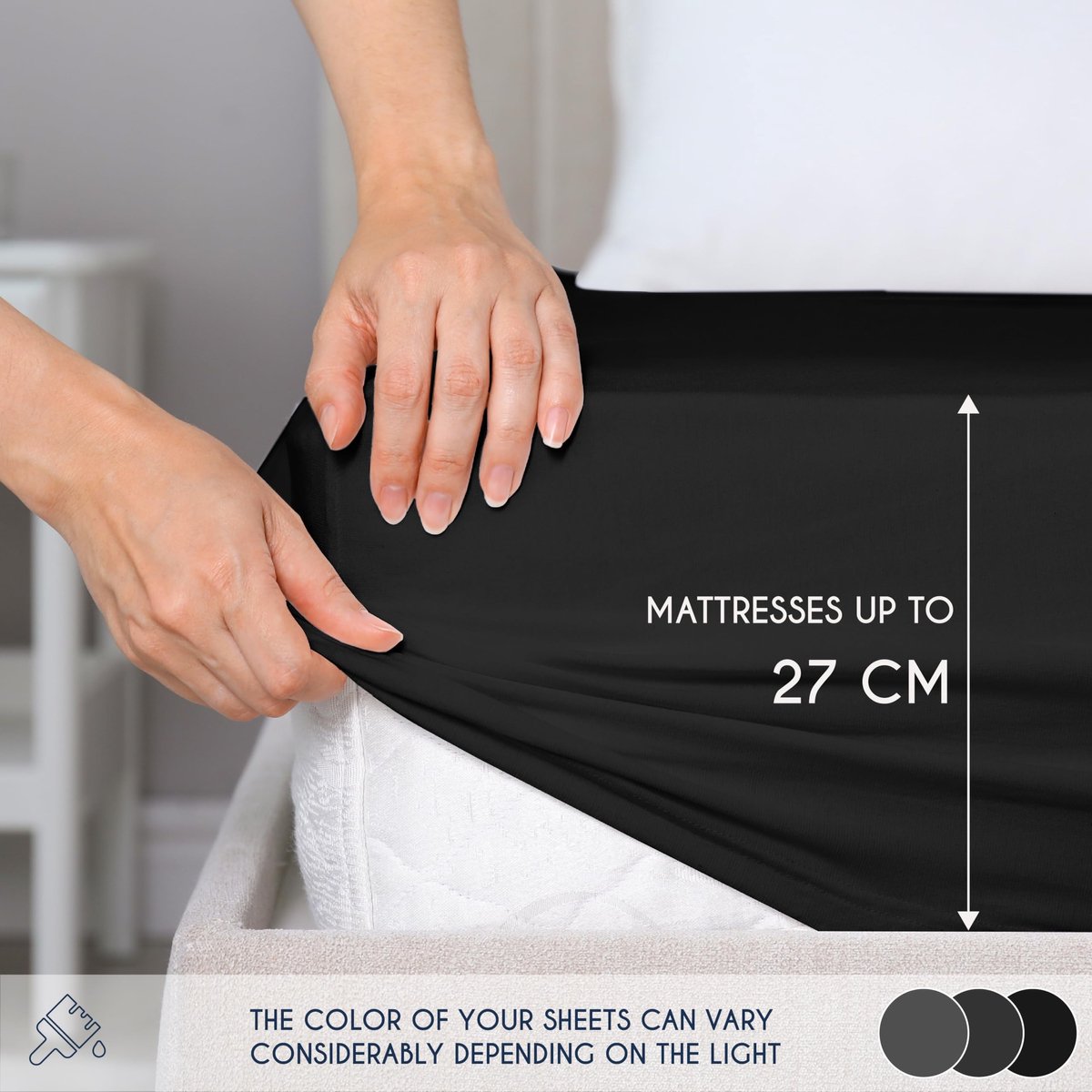 Omgoods - Jersey Katoenen Fitted Sheet Zwart 200 x 200 x 27 cm, Oeko-Tex Gecertificeerd