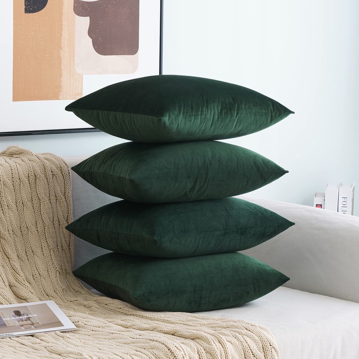Omgoods - Set van 4 Donkergroene Velours Kussenhoezen 45 x 45 cm