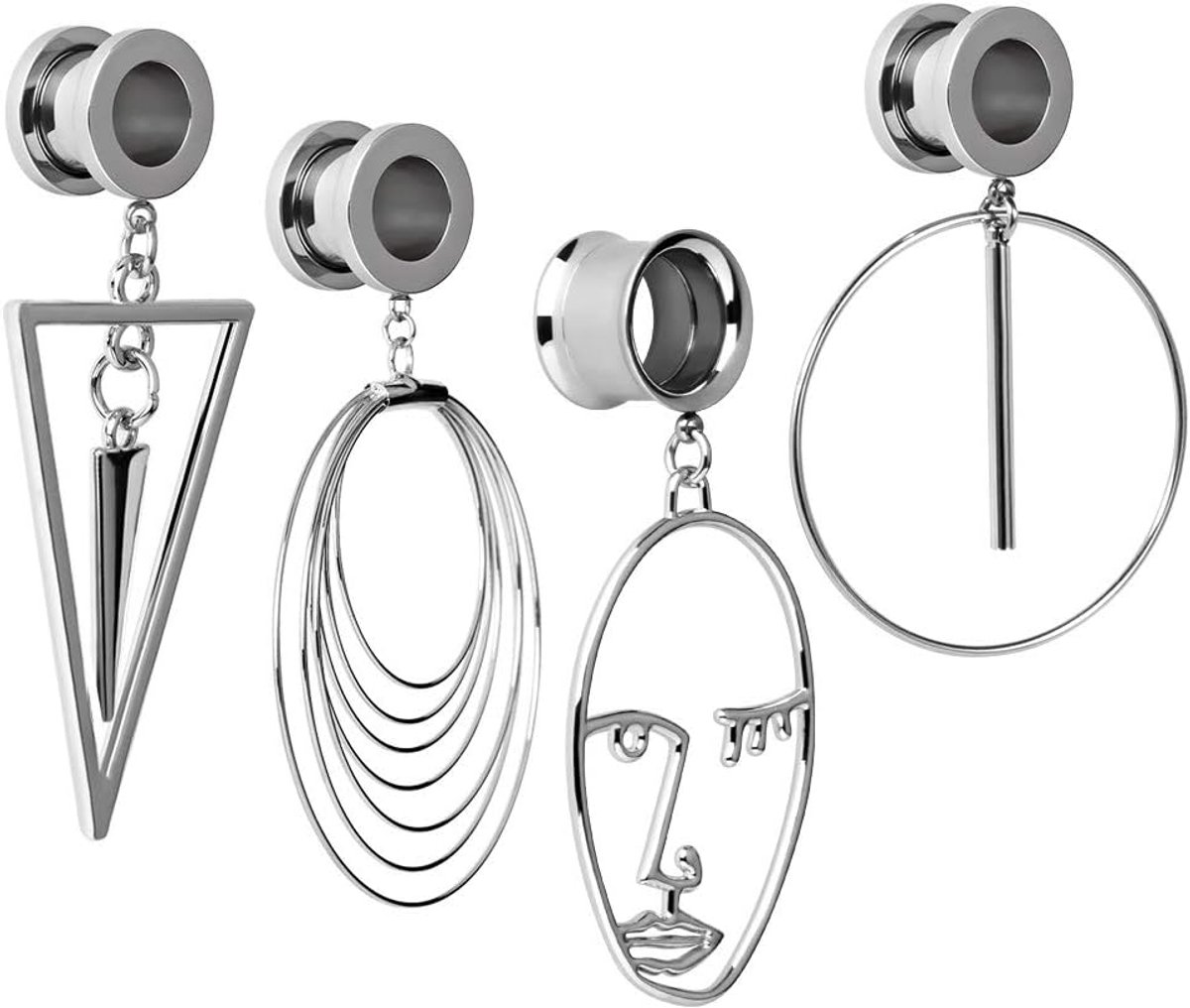 8 STKS Rvs Schroef Oor Meters Grote Dangle Plugs Tunnels Expander Body Piercing Sieraden Set, Gelegeerd Staal Shell gelegeerd staal