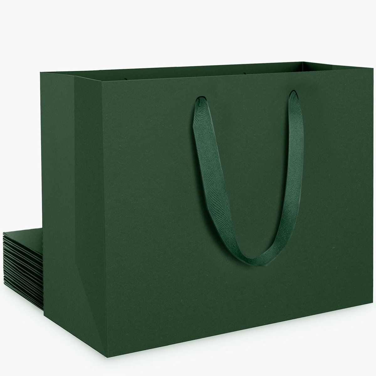 Omgoods - Papieren Zakjes met Handvat Donkergroen - 10 Stuks XL 40 x 15 x 30 cm