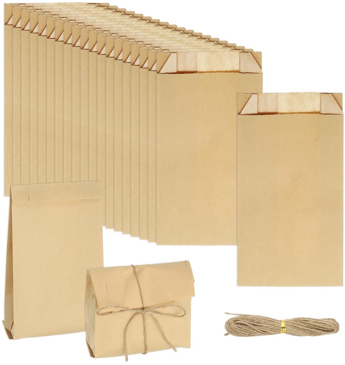 Omgoods - 50 Stuks Kraftpapier Traktatiezakken - Bruin voor Feestjes
