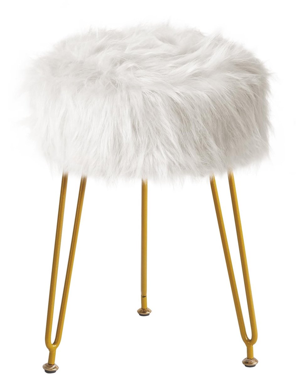 Omgoods - Faux Fur Vanity Stool Chair - Furry Makeup Ottoman met Padded Seat