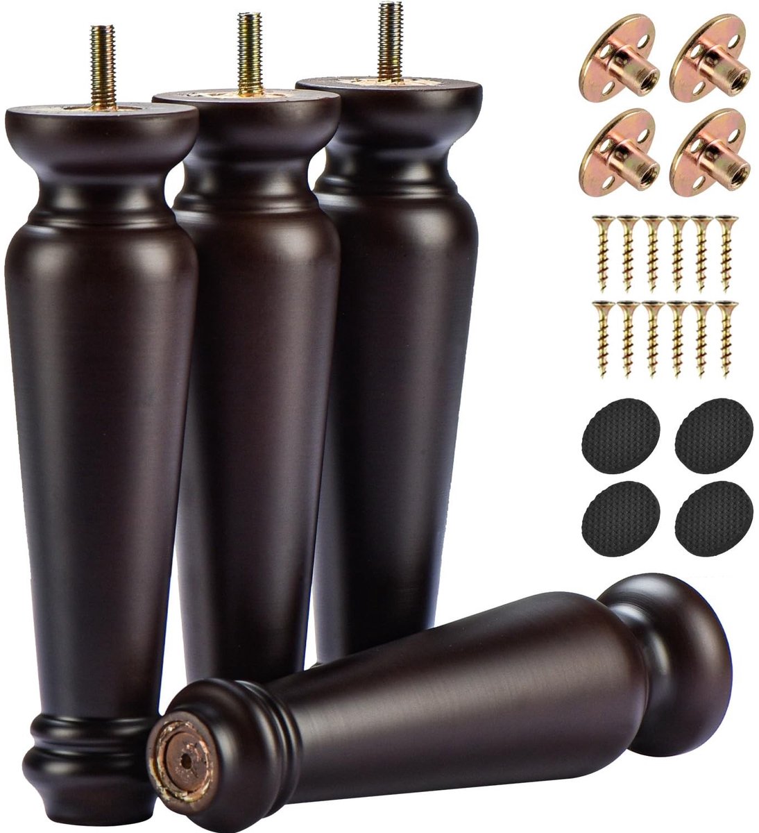 Omgoods - 20cm Houten Meubelpoten - 4 Stuks Klassieke Vervangingspoten met M8 Draad en Montageplaat