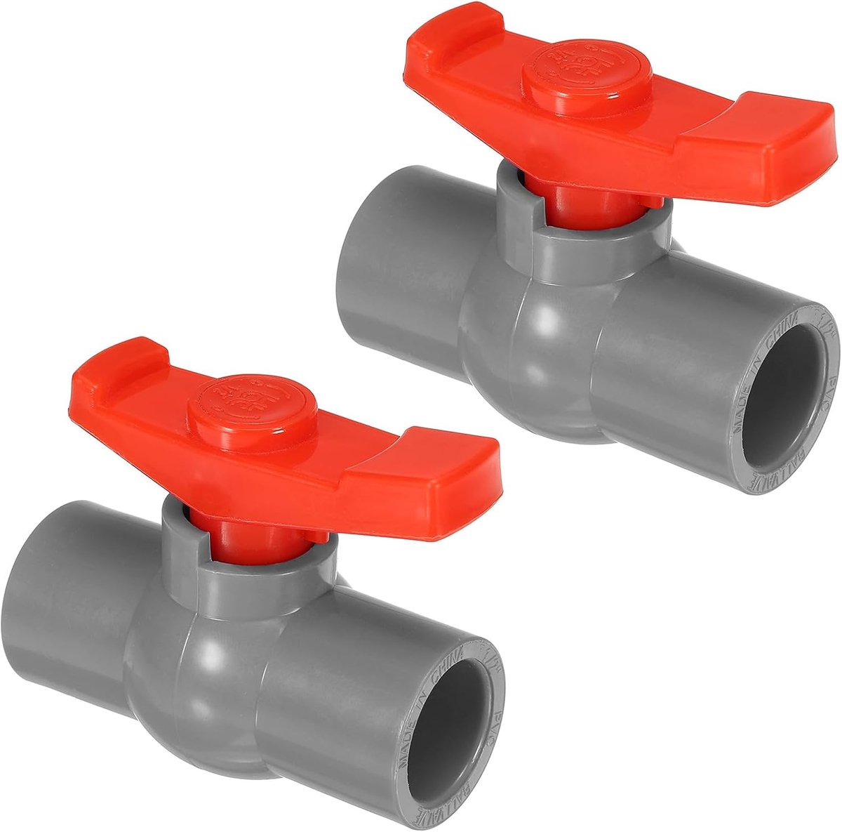 20 mm 3/4 "ID PVC-kogelkraan, 2 stuks Socket Type afsluiter met eenvoudig te draaien handvat voor waterstroomregeling, grijs/rood