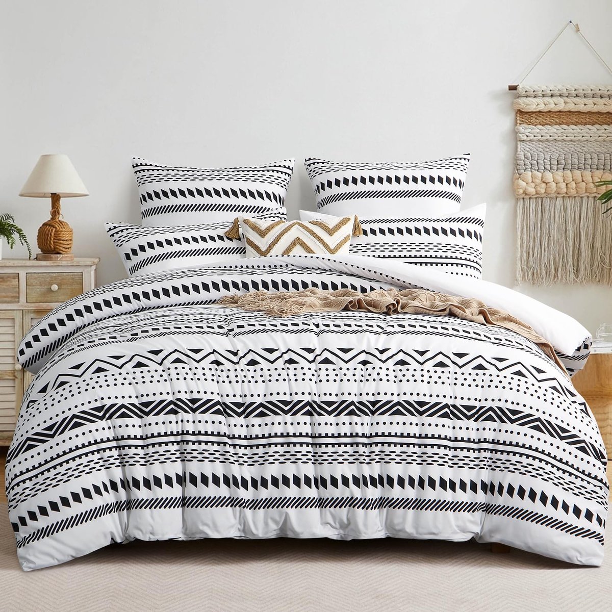 Omgoods - Grijze Boho Dekbedovertrek Set 200 x 200 cm met Ritssluiting