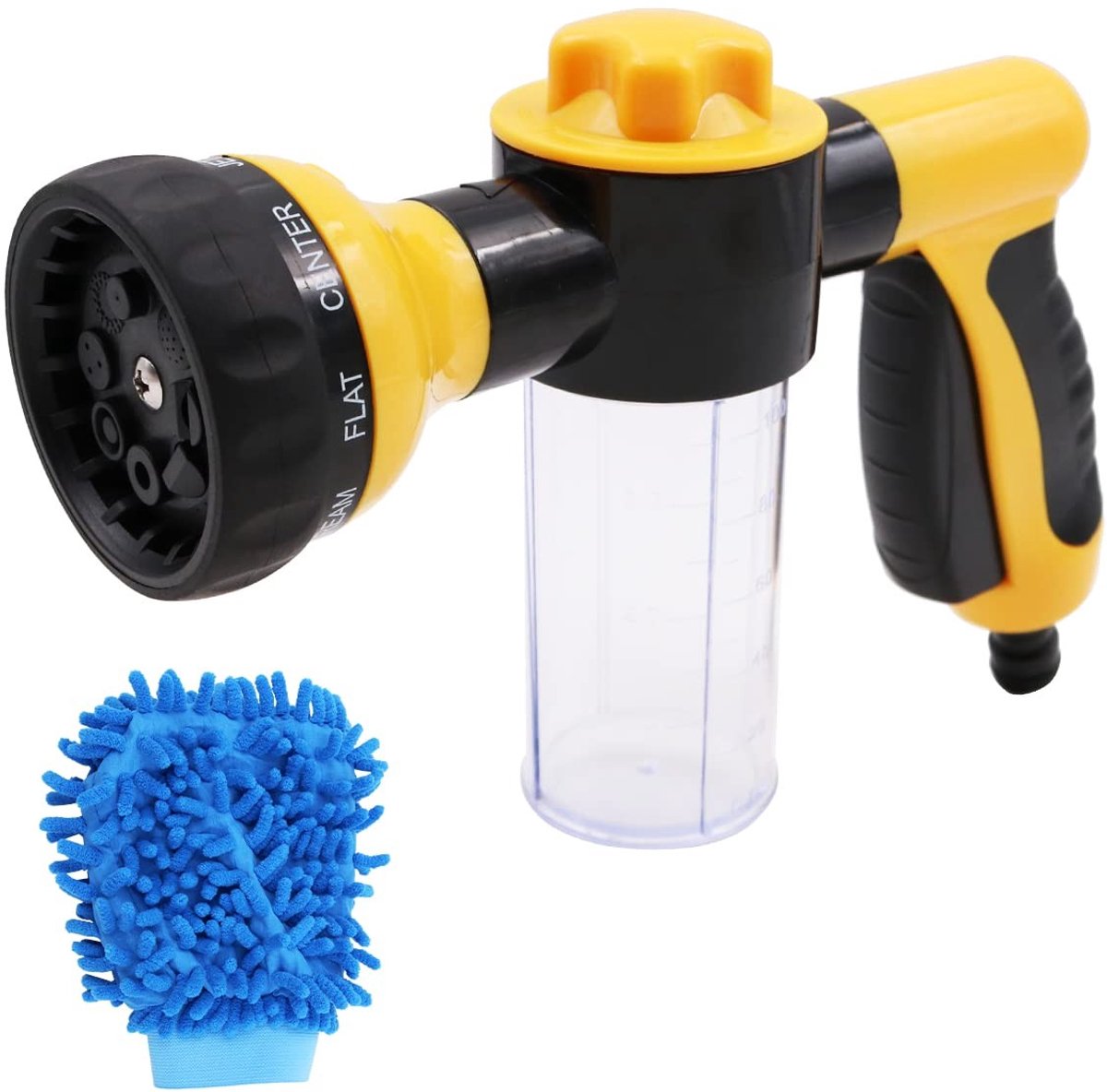 Omgoods- Tuinslangmondstuk met 8 spuitpatronen - Hogedrukschuimspuit - Zeepdispenser 3,5 oz/100cc - Antislip - Draagbaar - Automatisch triggerslot - Slangsproeier