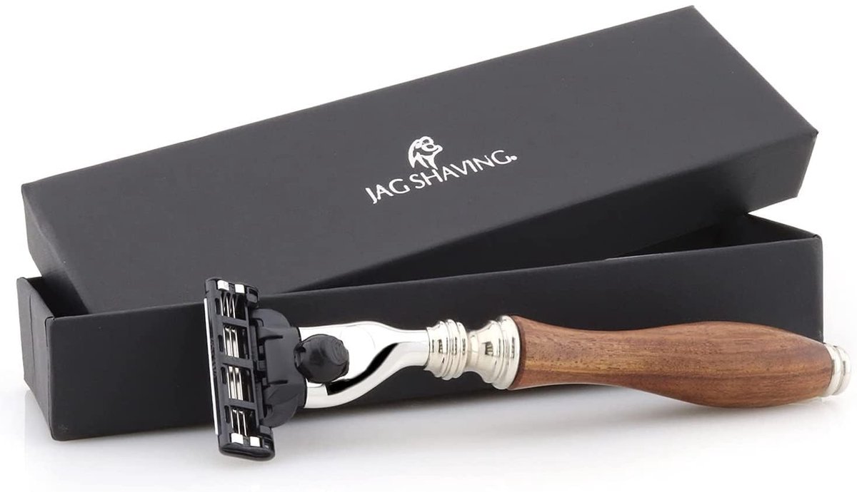 Omgoods - Jag Scheermes met Houten Handvat en Leer Case, Elegante Cadeauset