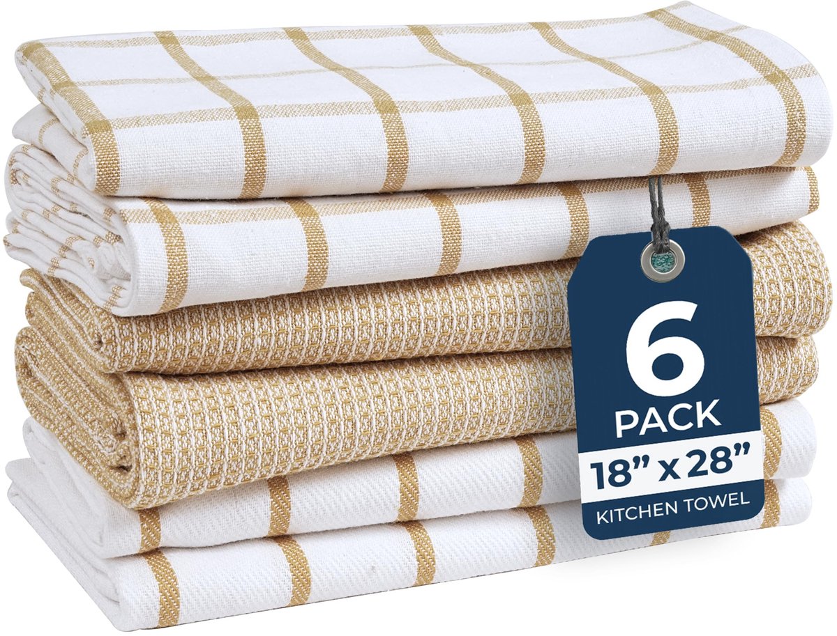 Omgoods - Set van 6 Absorberende Keukenhanddoeken van Katoen