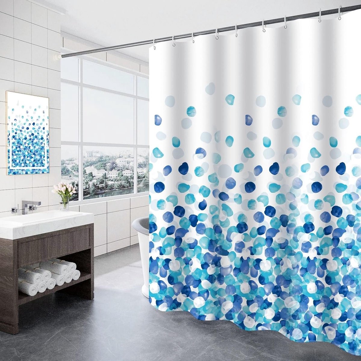 Omgoods - Waterdicht Douchegordijn met Bloemenpatroon 240 x 200 cm