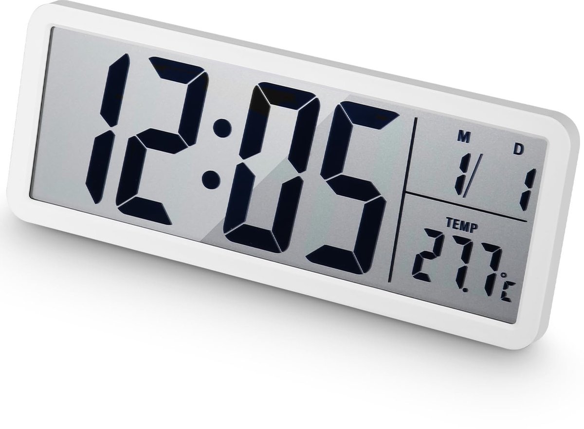 Omgoods - Digitale Wandklok met Grote Cijfers en Temperatuur - Batterij-aangedreven Muur- en Tafelklok
