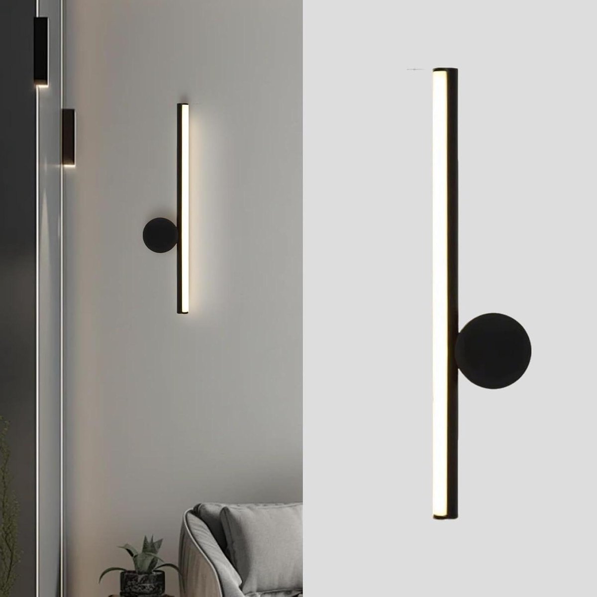 Verticale Wandlamp - Lange Buisverlichting - Moderne Interieurs - Minimalistisch Lineair Ontwerp - 40 cm - Zwart