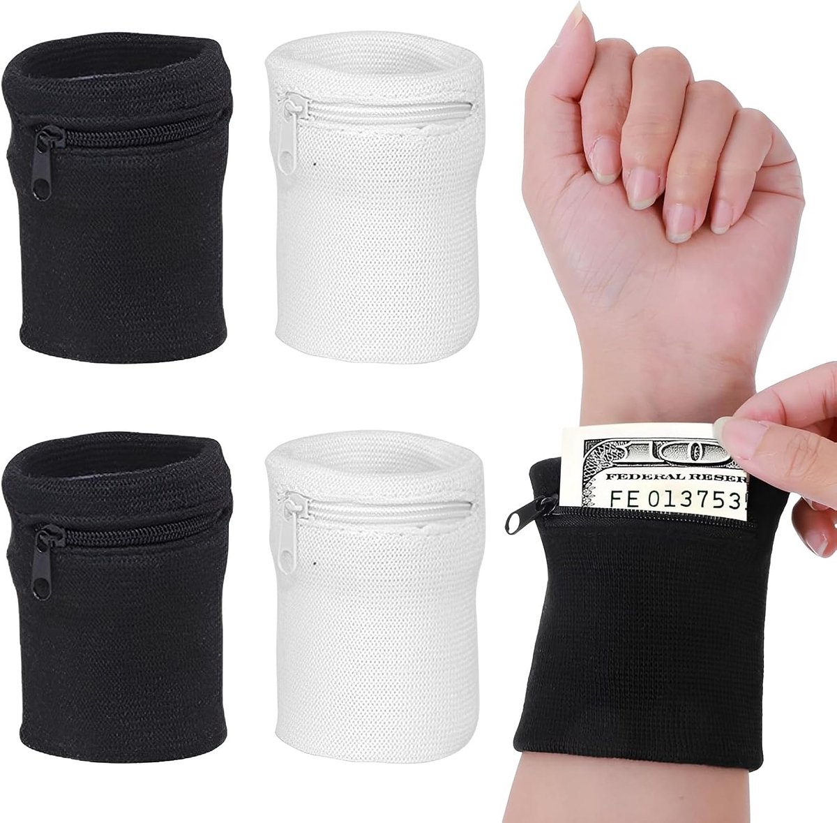 4 stuks portemonnees met polsband, sleutelhanger voor hardlopen, met ritssluiting, polstas voor mannen en vrouwen, sporthandtas, zweetbanden, looptas