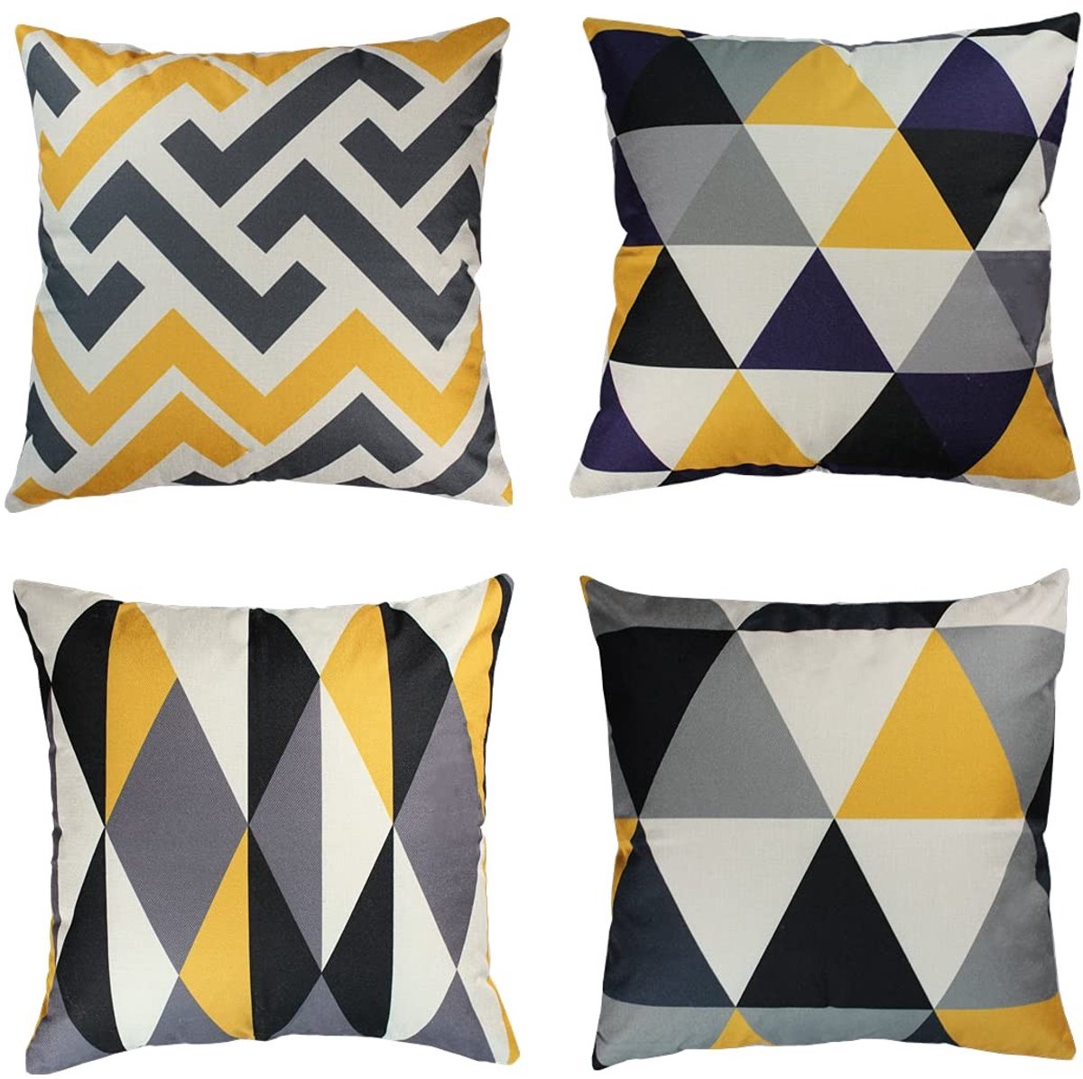 Omgoods - Set van 4 Geometrische Kussenhoezen 50x50cm Geel
