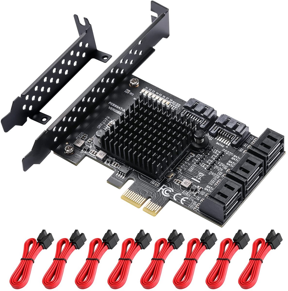 Omgoods- SATA-kaart 8 Poorten - PCIe 3.0 Controller - 6 Gbps Snelheid - Interne Uitbreidingskaart - Ondersteunt Hot-Swap - Geschikt voor Windows/Mac/NAS