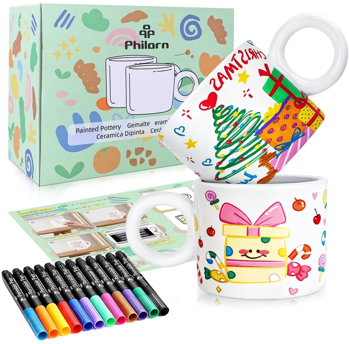 Omgoods - Mug Schilder Set - Dubbele Keramische Koffiemok Schilder Kit voor Volwassenen en Kinderen