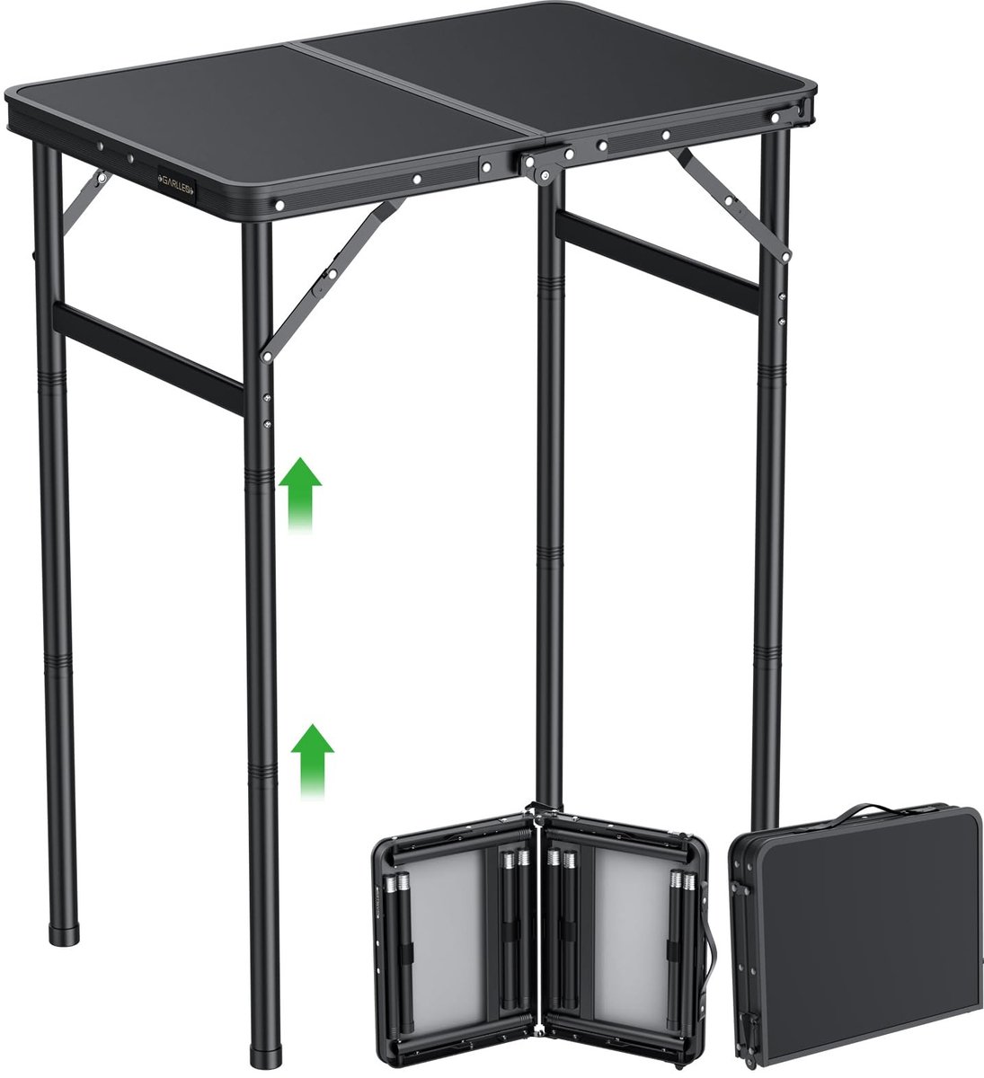 Omgoods - Opvouwbare Campingtafel - Lichtgewicht Aluminium - Verstelbare Hoogte - 60 x 40 cm - Zwart
