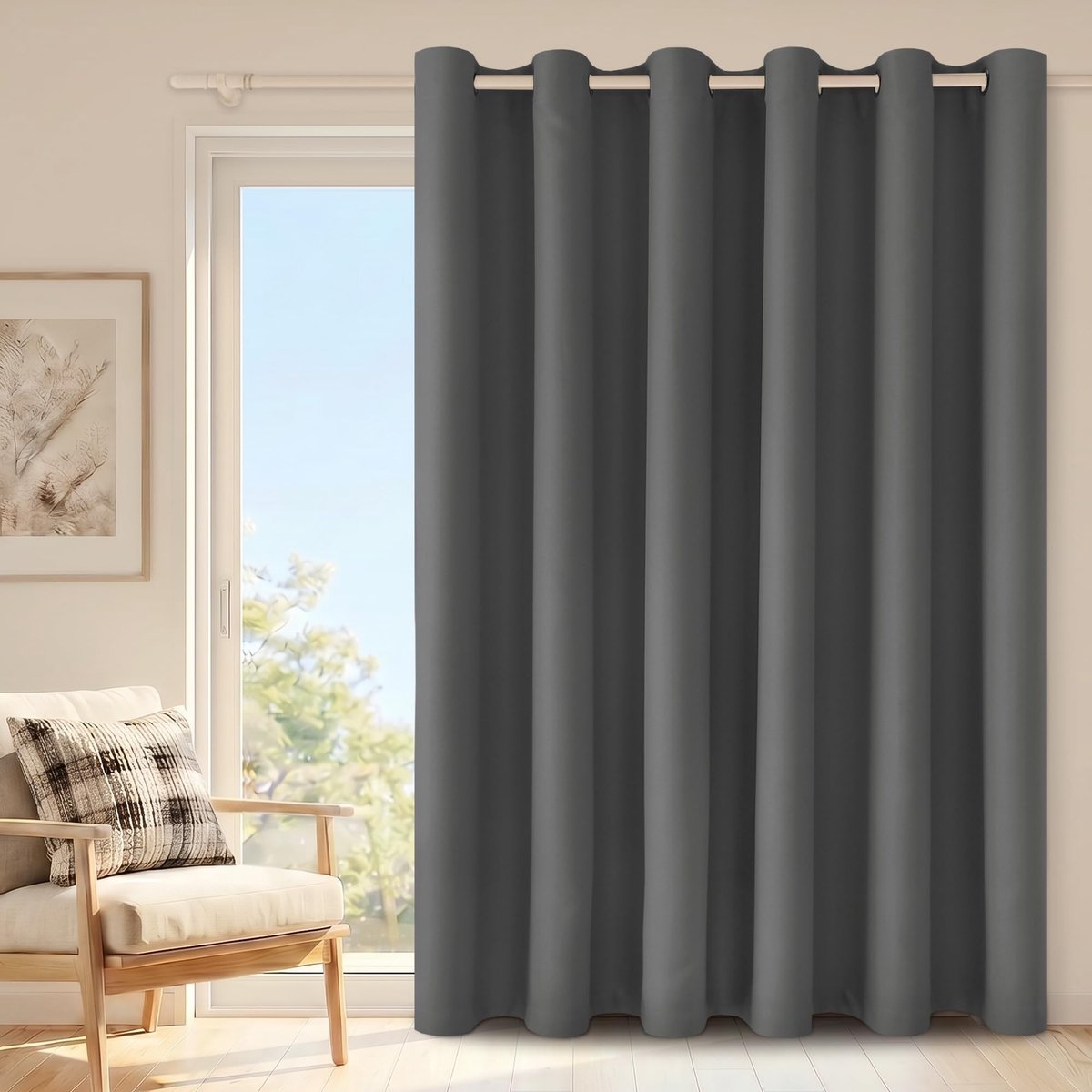 Omgoods - Opaque Geluiddempende Gordijn met Oogjes, Thermisch en Zwart, 213 x 203 cm