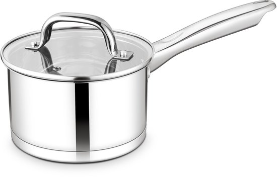 Omgoods - 18 cm Kookpan met Glas Deksel - 2.8L Melkpan Geschikt voor Inductie