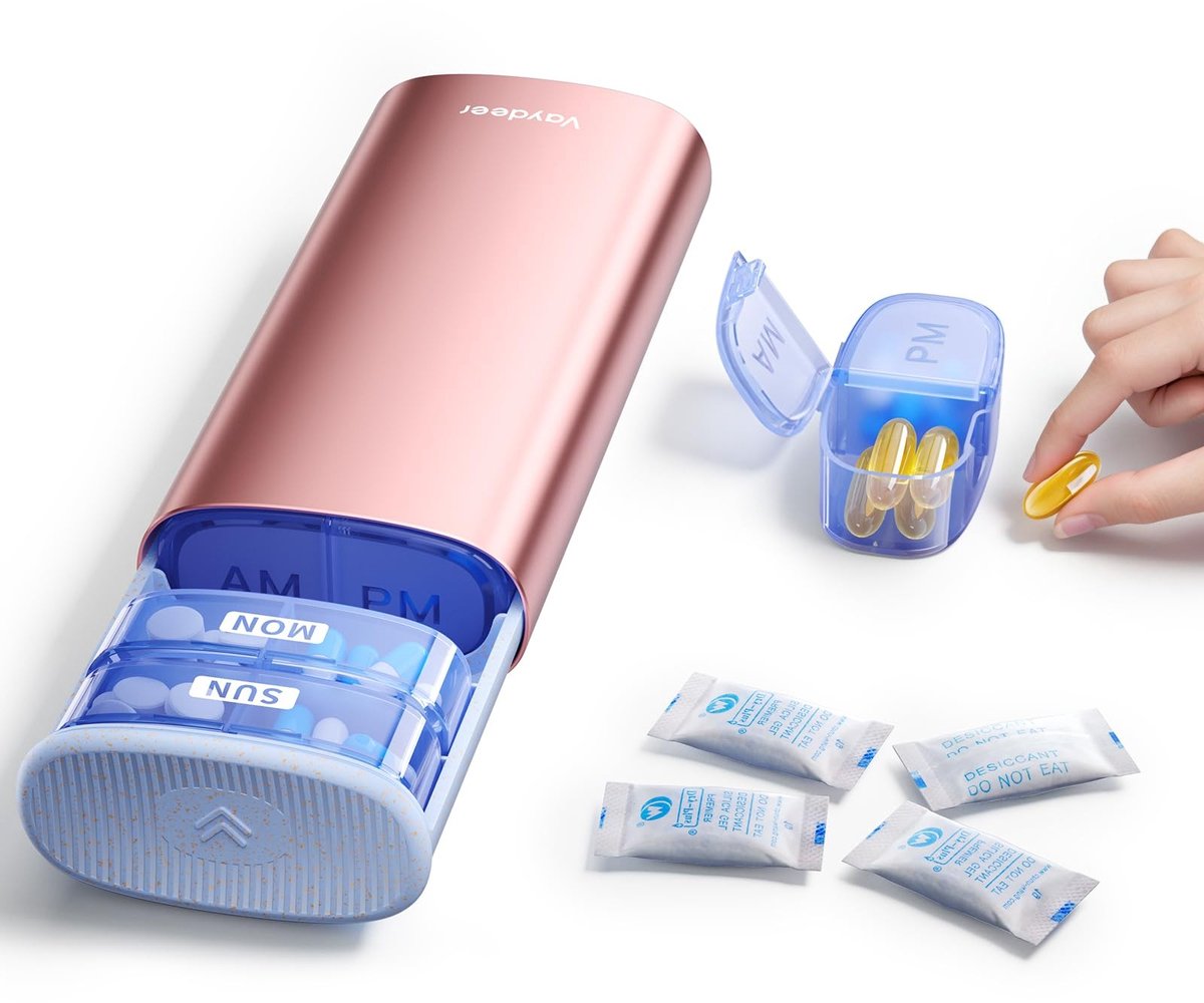 Omgoods - Pillendoos 7 Dagen Roze Goud - AM/PM Organizer met Verwijderbare Modules