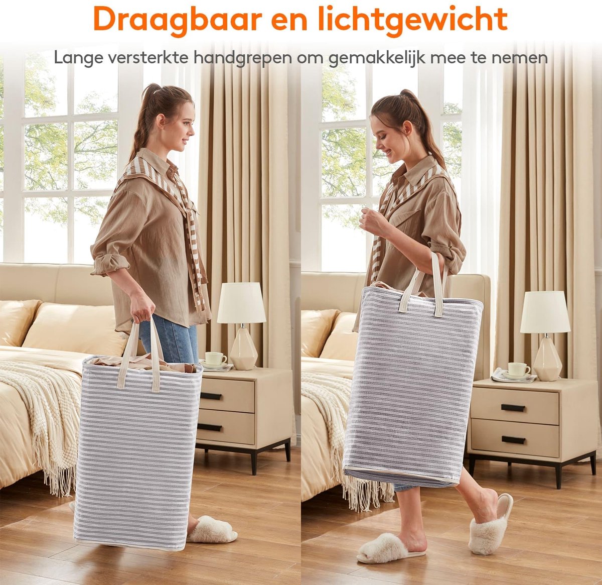Lifewit Wasmand Set 2 Stuks - Grote Opvouwbare Wasmanden 80L - Waterdichte Kledingmand met Lange Handgrepen - Vuile Was Opberger voor Slaapkamer en Badkamer - Blauw en Grijs