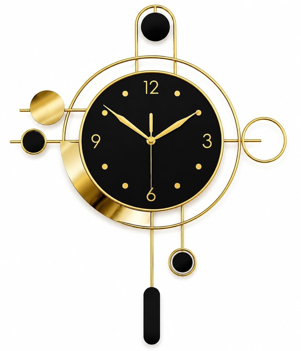 Omgoods - JRose Collections Gouden Wandklok - Art Deco Zwart met Gouden Garland 50x68 cm