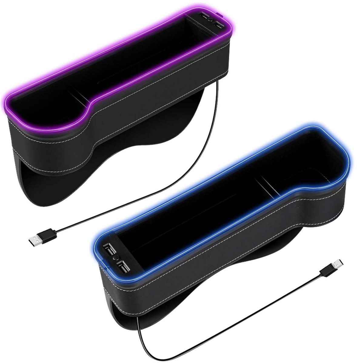 Omgoods - Set van 2 Auto Opbergdozen met Drinkhouder en LED Verlichting