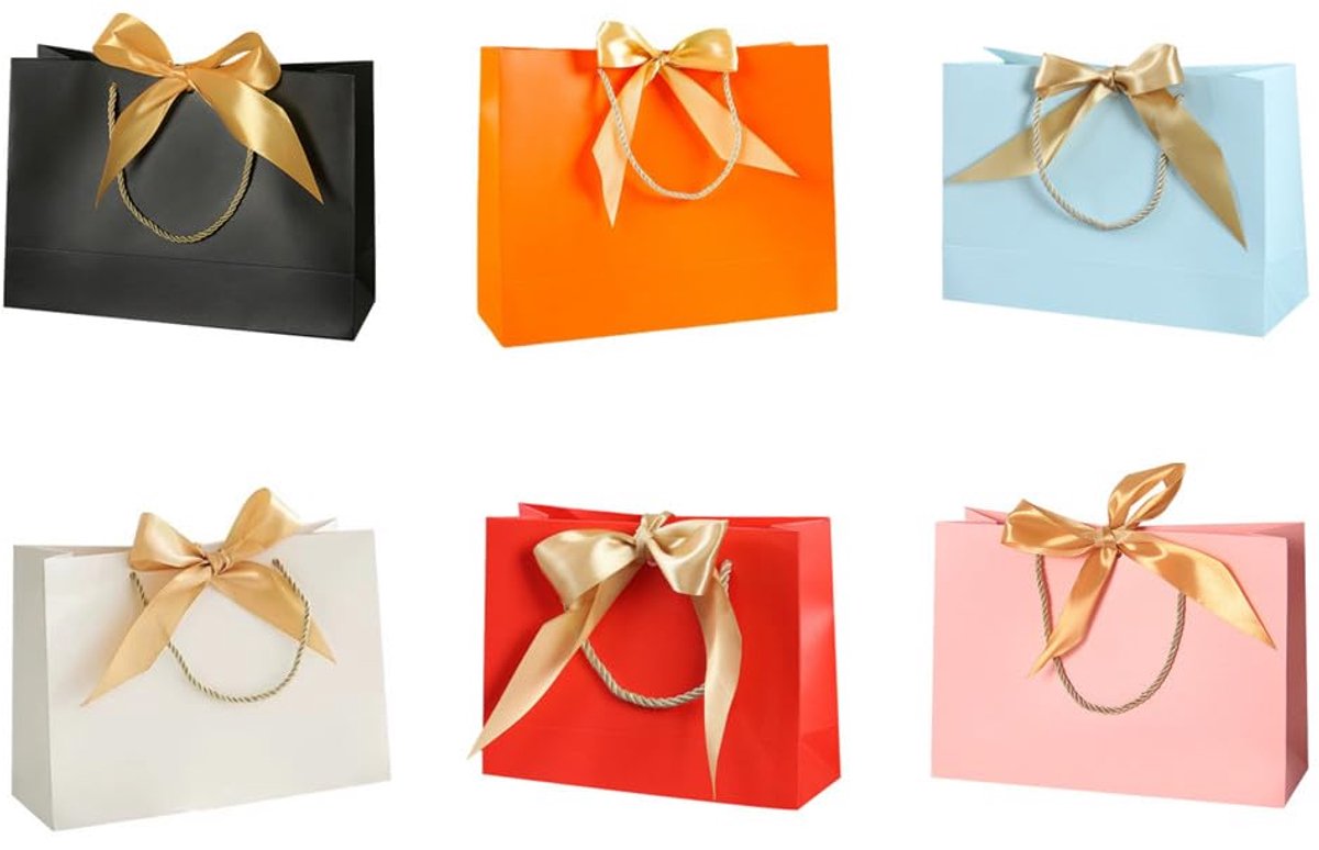 Omgoods - 6 Cadeauzakjes met Strik - Papieren Zakken voor Verjaardag en Festival