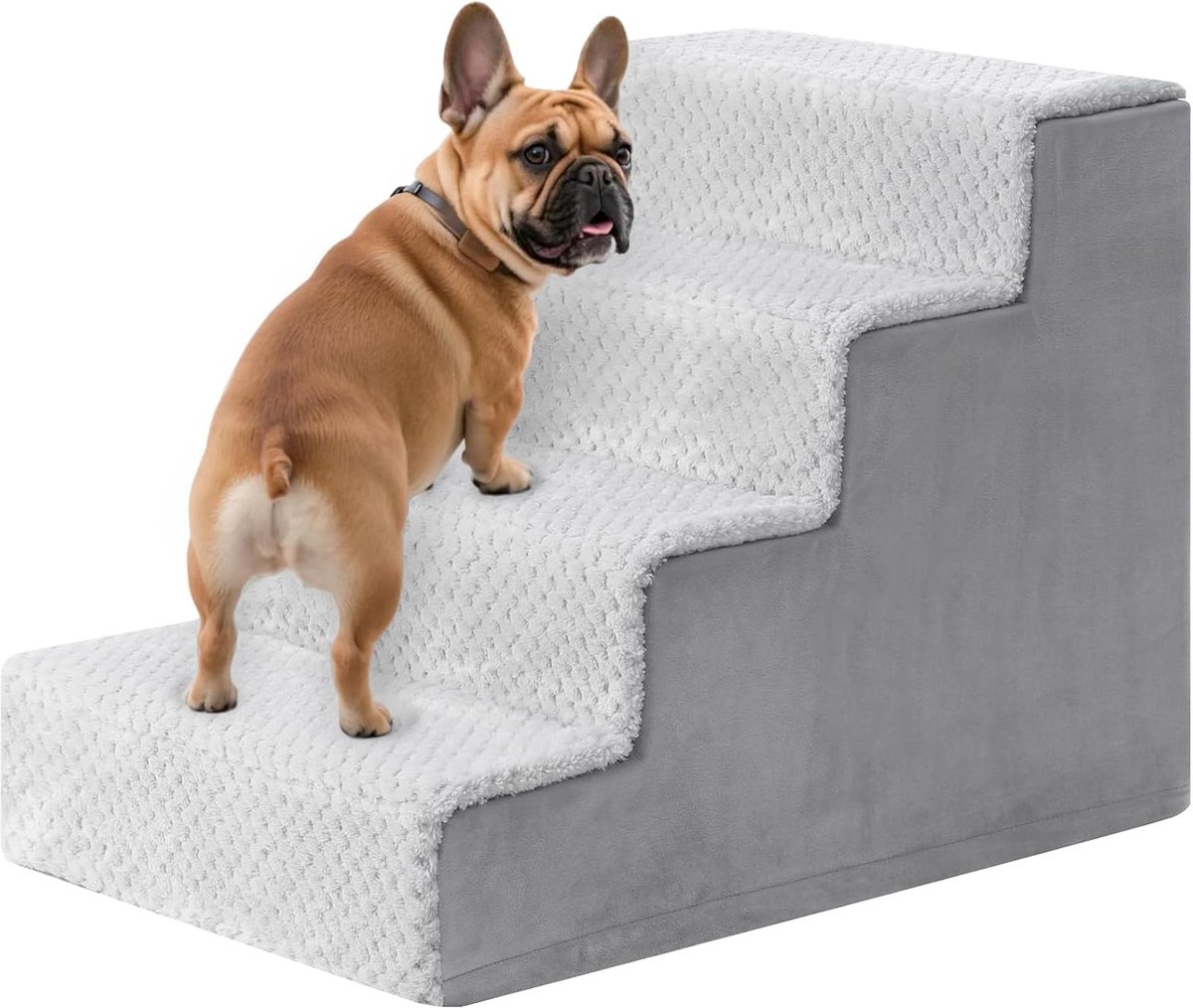 Hondentrap voor kleine honden, 44 cm hoog, huisdiertrap met afneembare wasbare overtrek, kattentrap voor oude katten en honden, antislip hondentrap voor bed, bank, grijs