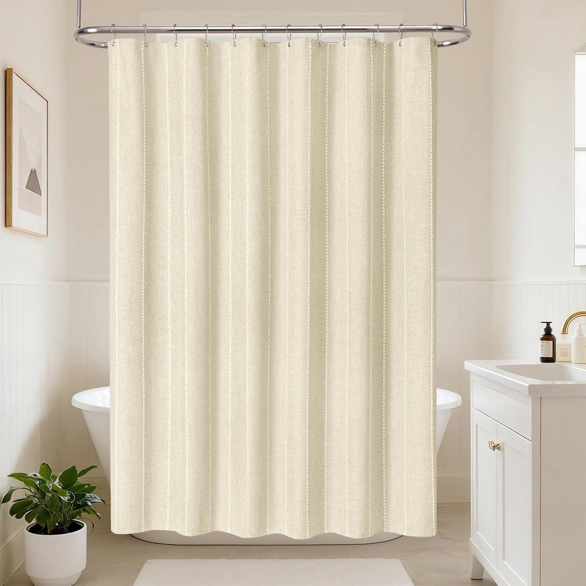 Omgoods - Boho Stripe Douchegordijn 182x182cm Beige