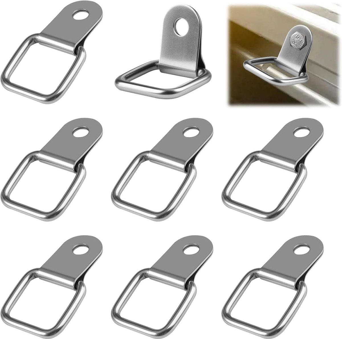 8 Stuks D-ring Sjorogen, Sjorogen voor Aanhanger met Belasting van 200 kg, Roestvrijstalen Sjorhaken, D-vormig Bevestigingsoog, Ring Oogbout Haken voor Ladingzekering Vrachtwagen, Camping, Boot, Kajak