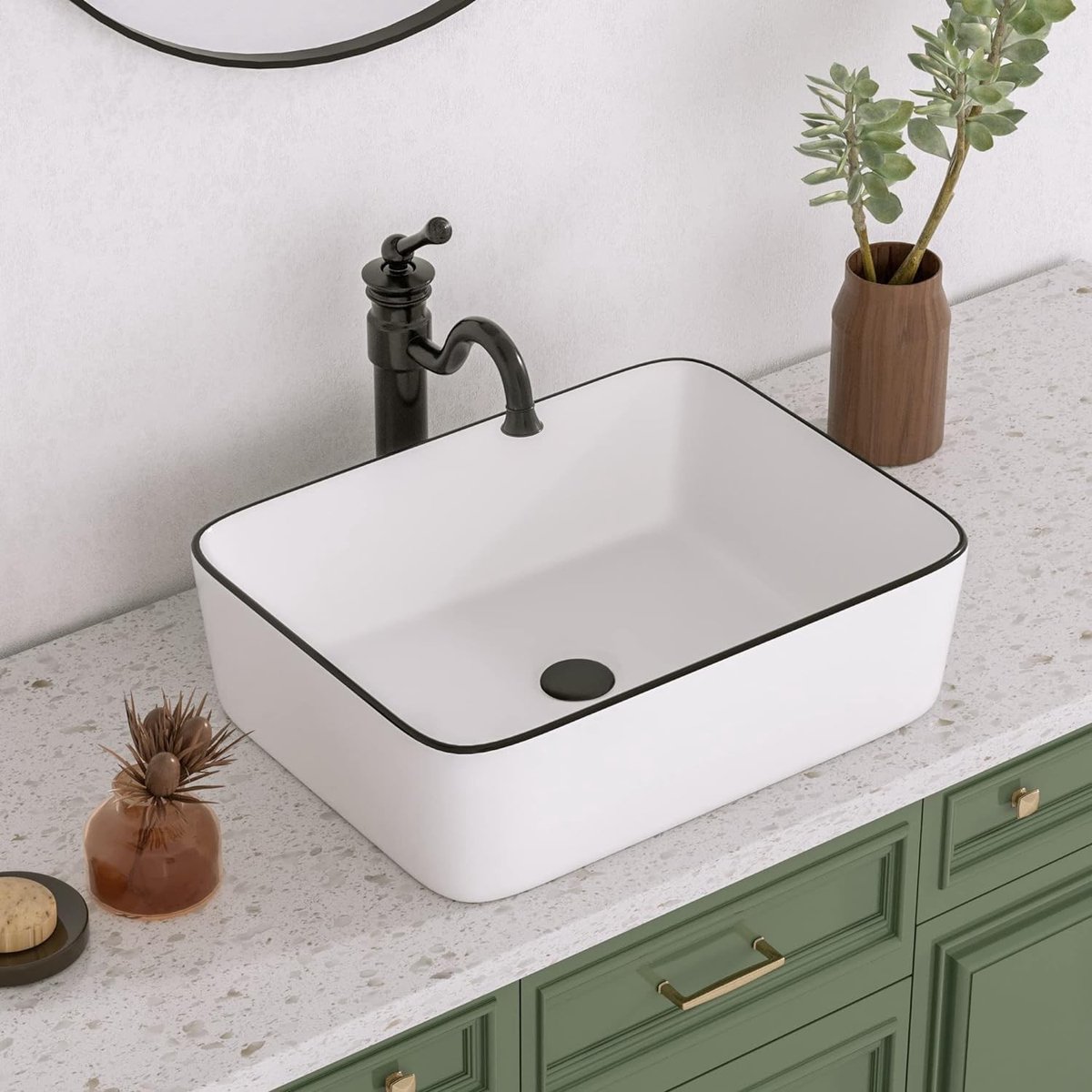 Omgoods - Moderne Witte Badkamer Wastafel met Zwart Rand - Porselein Keramiek