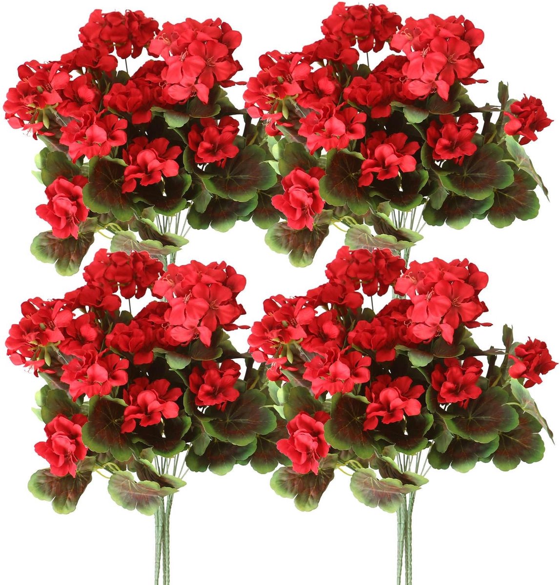 Omgoods - 4 Stuks Kunstgeraniums - UV Bestendige Neppflanzen voor Binnen en Buiten Decoratie
