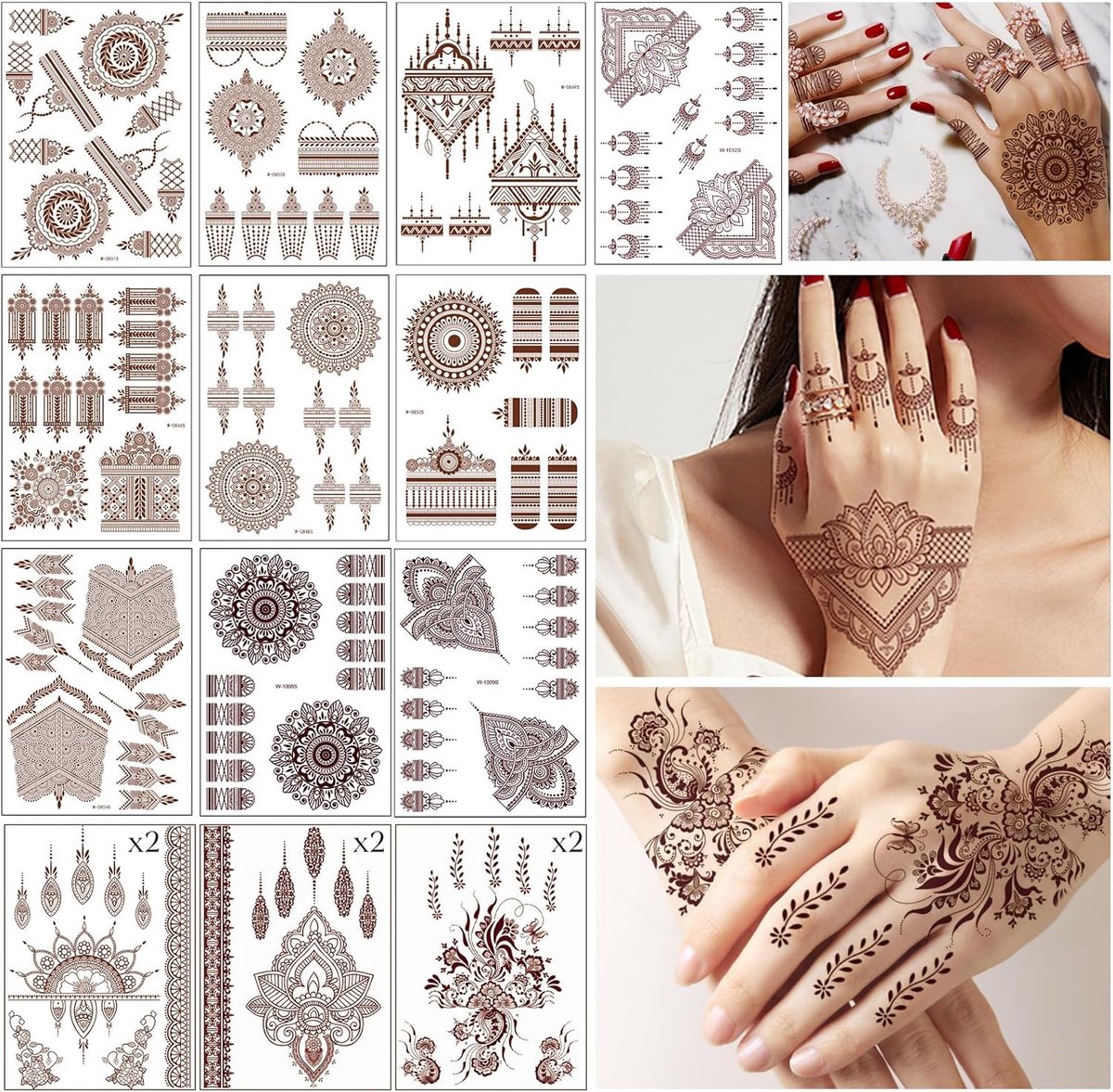 Tijdelijke Tattoo Stickers, Duurzame Mandala Bloem Fake Tattoo Stickers, Lace Tattoos voor Hand, Vinger, Armen, Rug, Hals, Festival Tattoos voor Vrouwen, Meisjes
