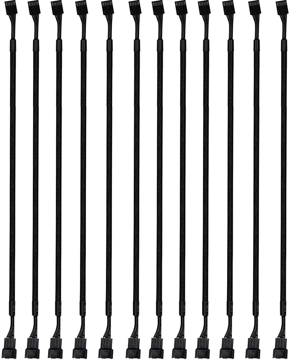 12 stuks 4-polige ventilatorverdelers, pwm, stekkerkabelverlenging, gevlochten mouwen, ventilatorkabel, mannelijk naar vrouwelijk, compatibel met 4 pinnen (26,5 cm)