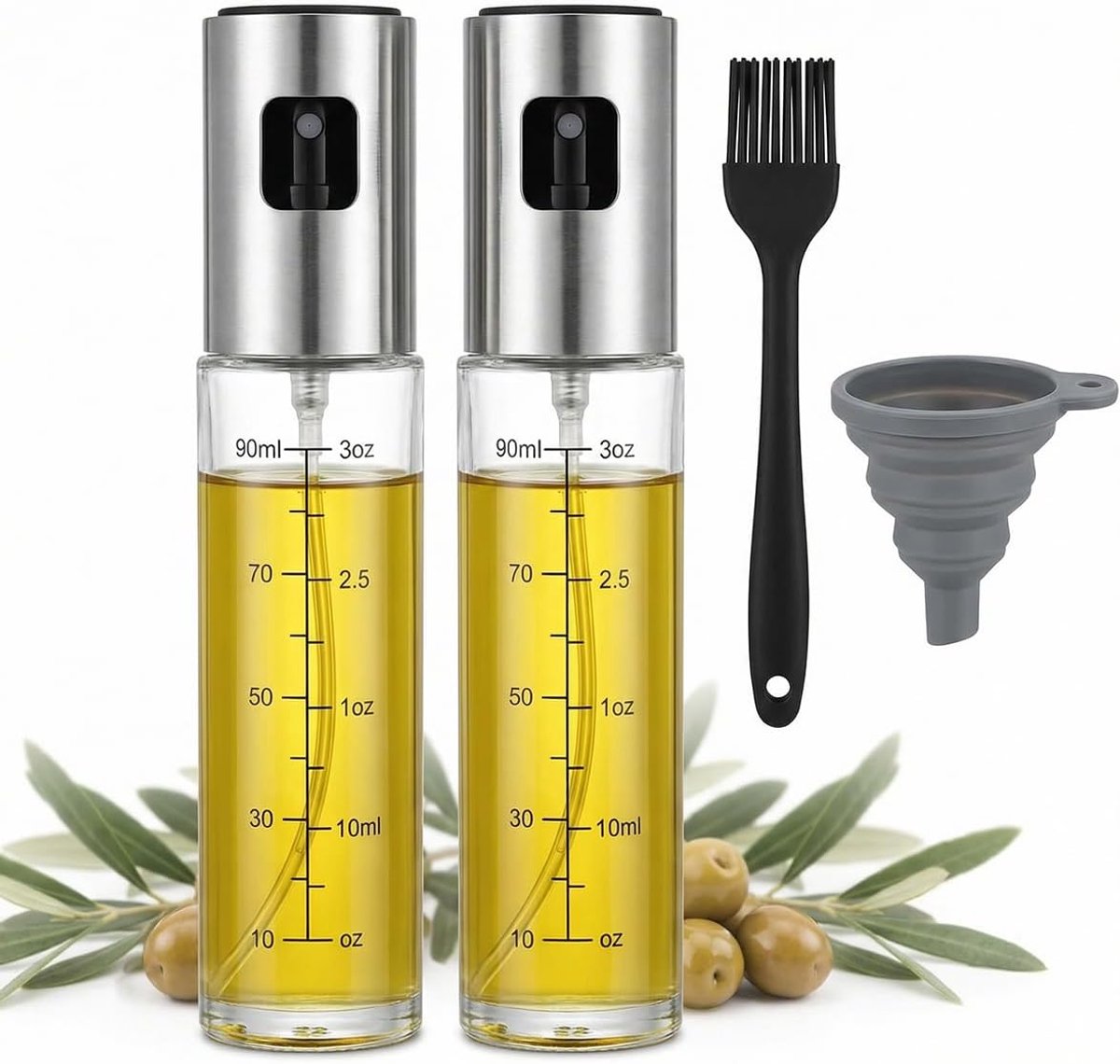 Oliesproeier om te koken, 2 stuks, 100 ml spuitfles, oliespray voor de keuken, oliesproeier voor heteluchtfriteuse, olijfoliespray voor salade, grillen, bakken in de keuken
