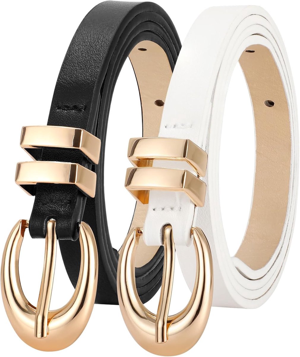 Riemen, dunne leren riem met goud/zilveren gespen voor jeans, jurken