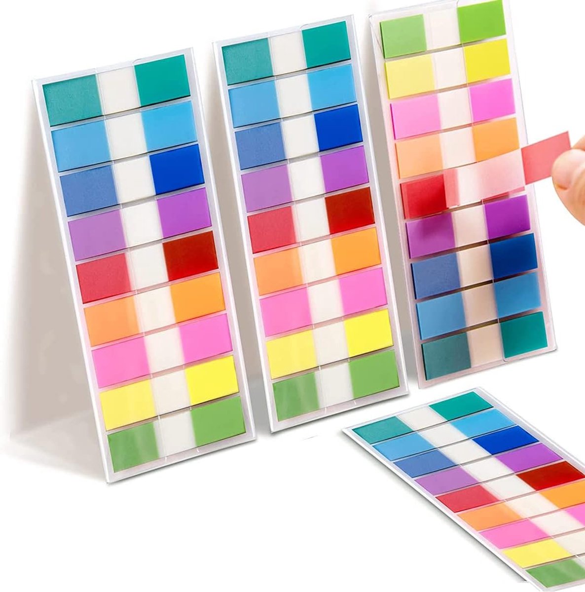 Zelfklevende strips (9 kleuren, 44 x 11 mm) 4-pack schrijfbare zelfklevende notitieblaadjes markeerstiften, tekststrips, paginamarkers, zelfklevende notities, indextabs voor