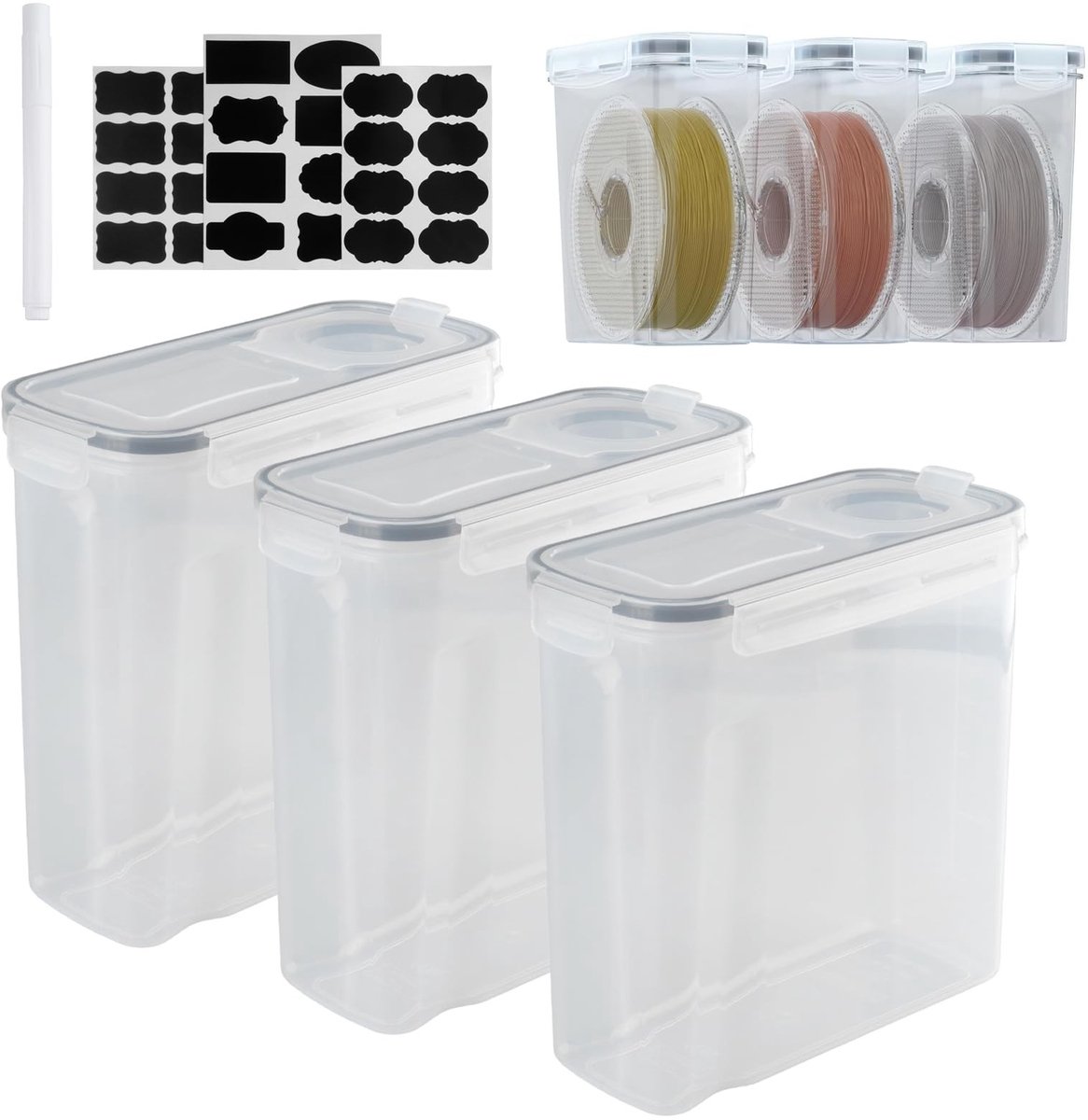 Omgoods - Filament Opslagdoos voor 3D Printen - Set van 3, Transparant en Herbruikbaar
