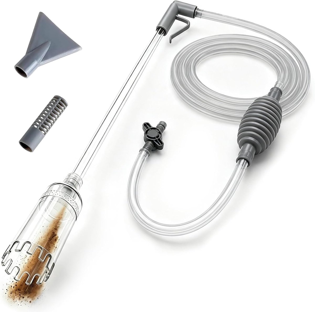 4-in-1 aquariumreiniger, 2,65 m zuiger, aquarium | Reinigingsset accessoires reiniging aquarium zuiger voor waterverversing zandwassen met hand sifonslang en verlengbuis