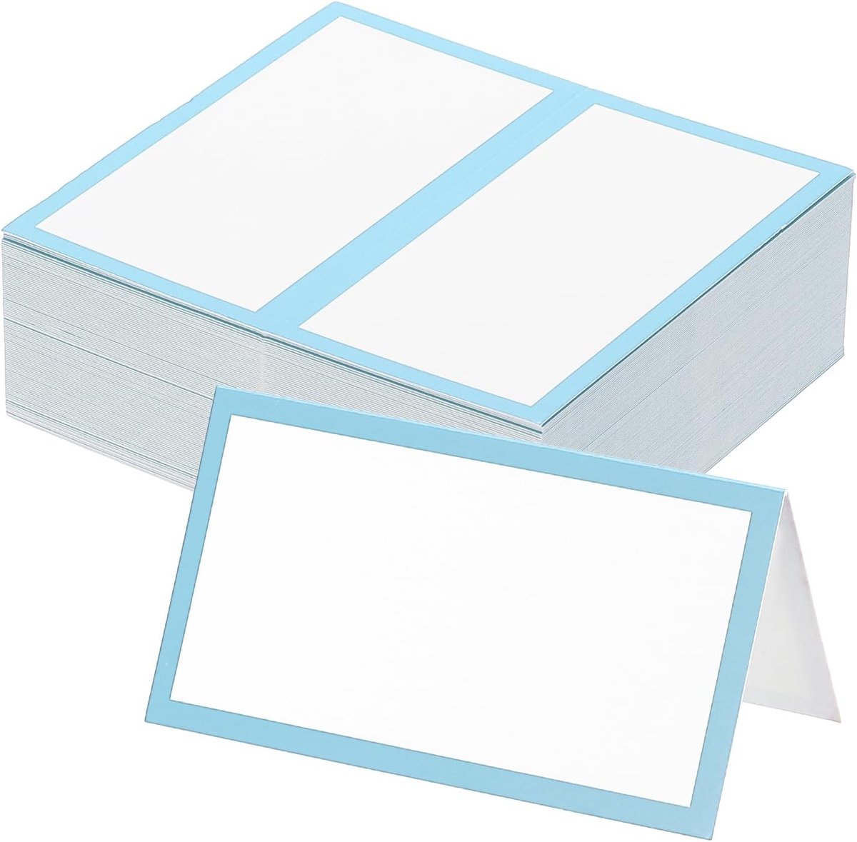 100 stuks tafelplaatskaarten, 7 x 5 cm blanco naamplaatskaarten voor tafelinstelling, bruiloftsreceptie, buffet, lichtblauw