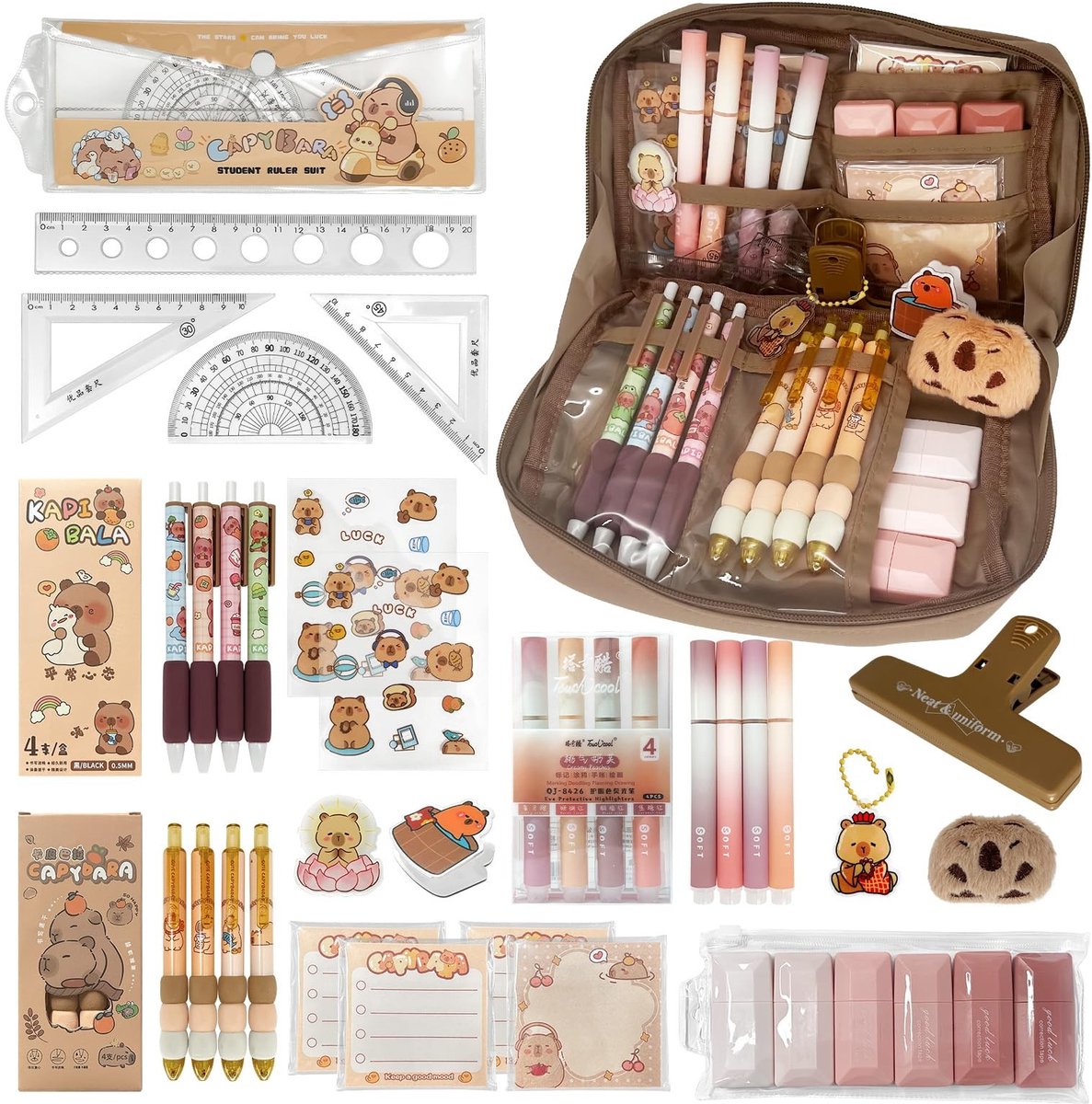 Omgoods - Capybara School Supplies Set met Pennenzak - Leuk Cadeau voor Kinderen