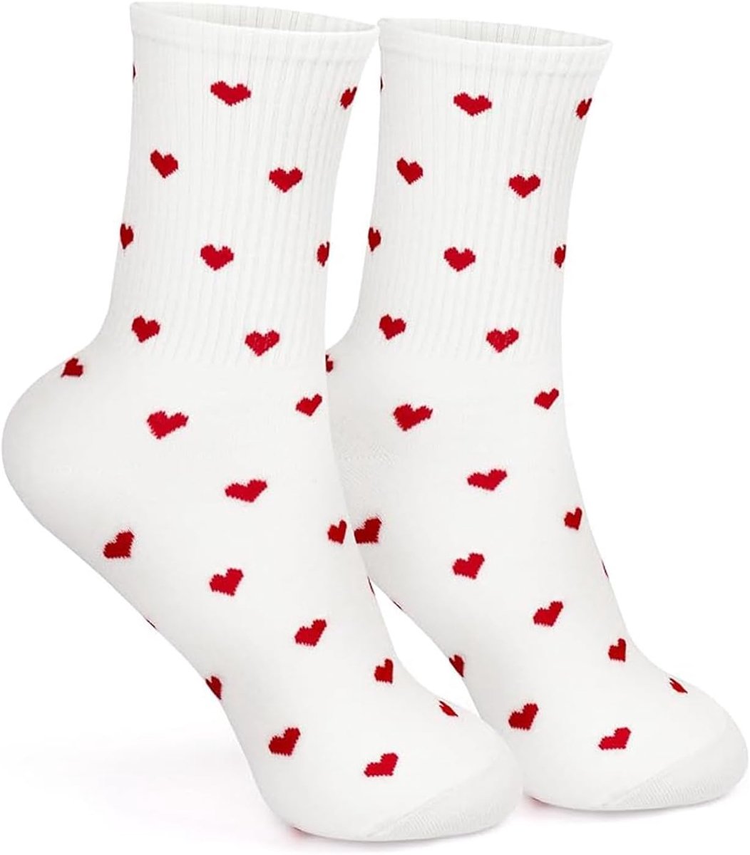 Sokken 35-40, Witte Comfortsokken met Hartmotief, Katoen Cadeau voor Dagelijks Gebruik