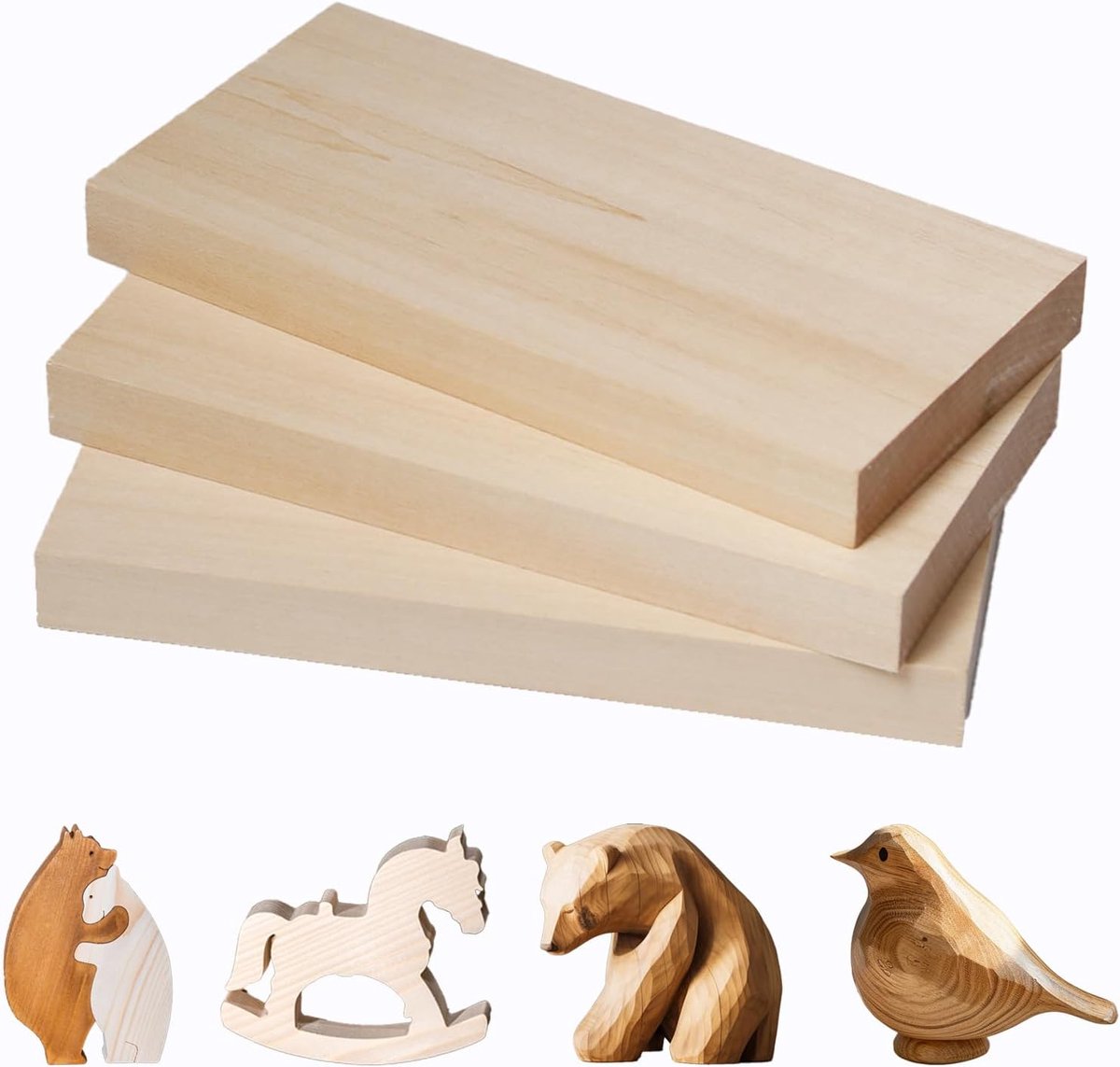 Set van 3 Lindehouten Sculpteerplanken Blokken van Lindehout voor Sculptuur Ruwe Houten Rechthoekige Blokken Zacht Hout voor Knutselen, Kunstambachten, Sculptuur