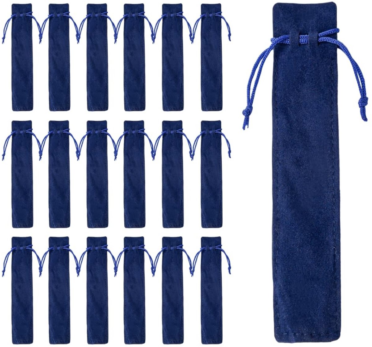 Omgoods - 100 Stuks Velvet Pennen Etui met Trekkoord - Blauw
