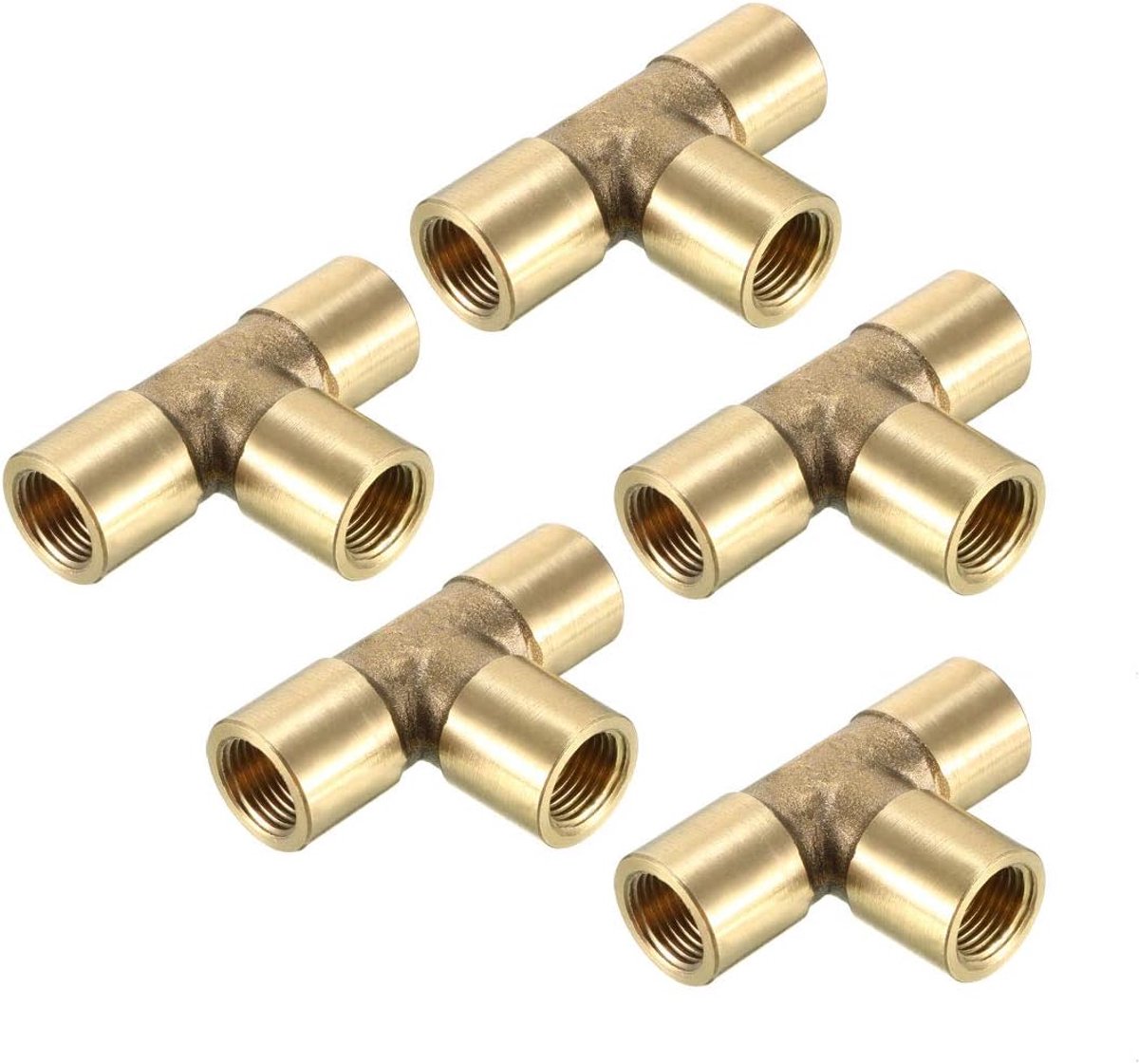 sourcing map 5 st. Tee buis montage klem 1/8 PT binnenschroefdraad T-vorm connector messing 1/8 PT Female, 5pcs